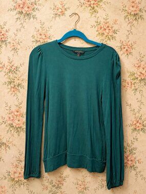 Banana Republic Women S Dark Teal Rayon Puff Sleeve Blouson Top Long Sleeve